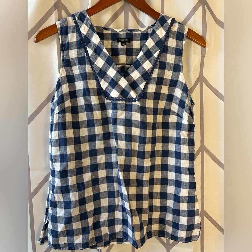 Talbots Linen Gingham Linen Sleeveless Top